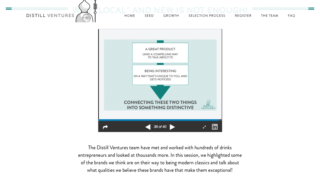 Screenshot of website of Distill Ventures by DIAGEO