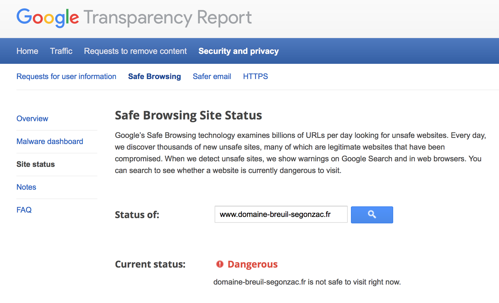 Google safe browsing. Google status. Dangerous website. Dangerous sites. See whether
