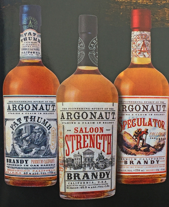 Argonaut Brandy, 3 different styles, produced by E&J Gallo